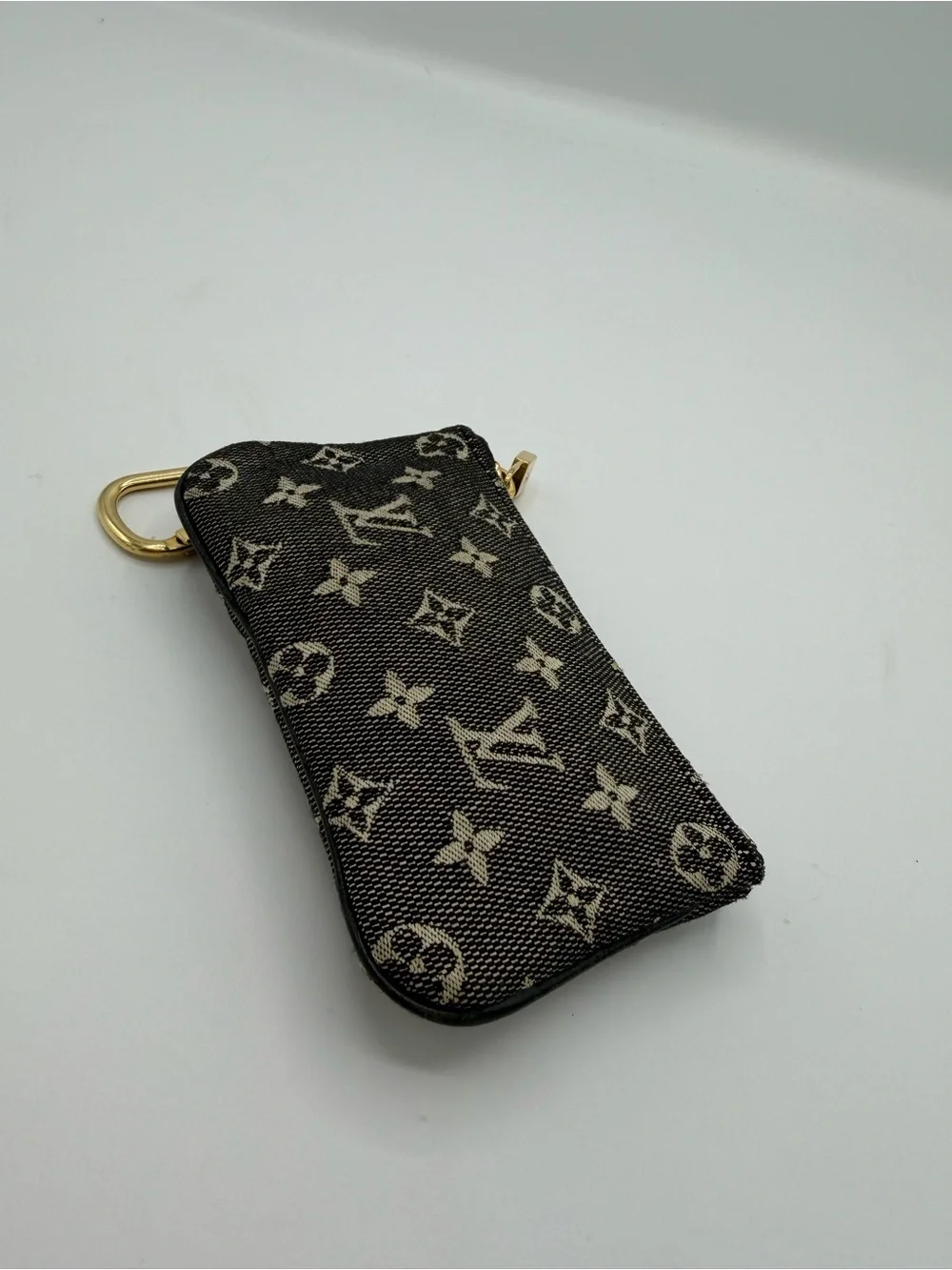 Louis Vuitton Black and Cream DenimMonogram Key Cles Pouch with Gold Hardware